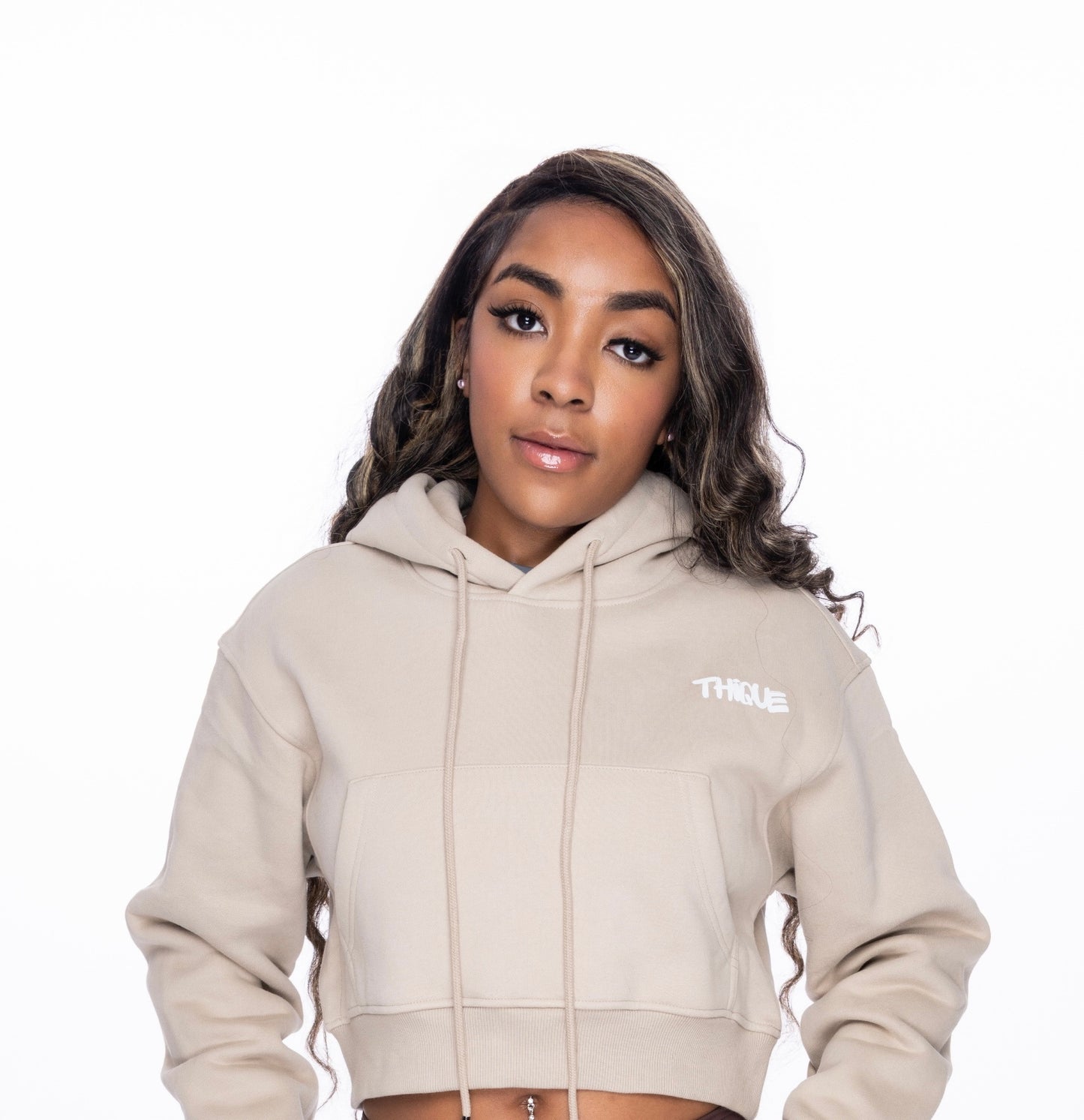 Comfy Cropped Khaki Hoodie